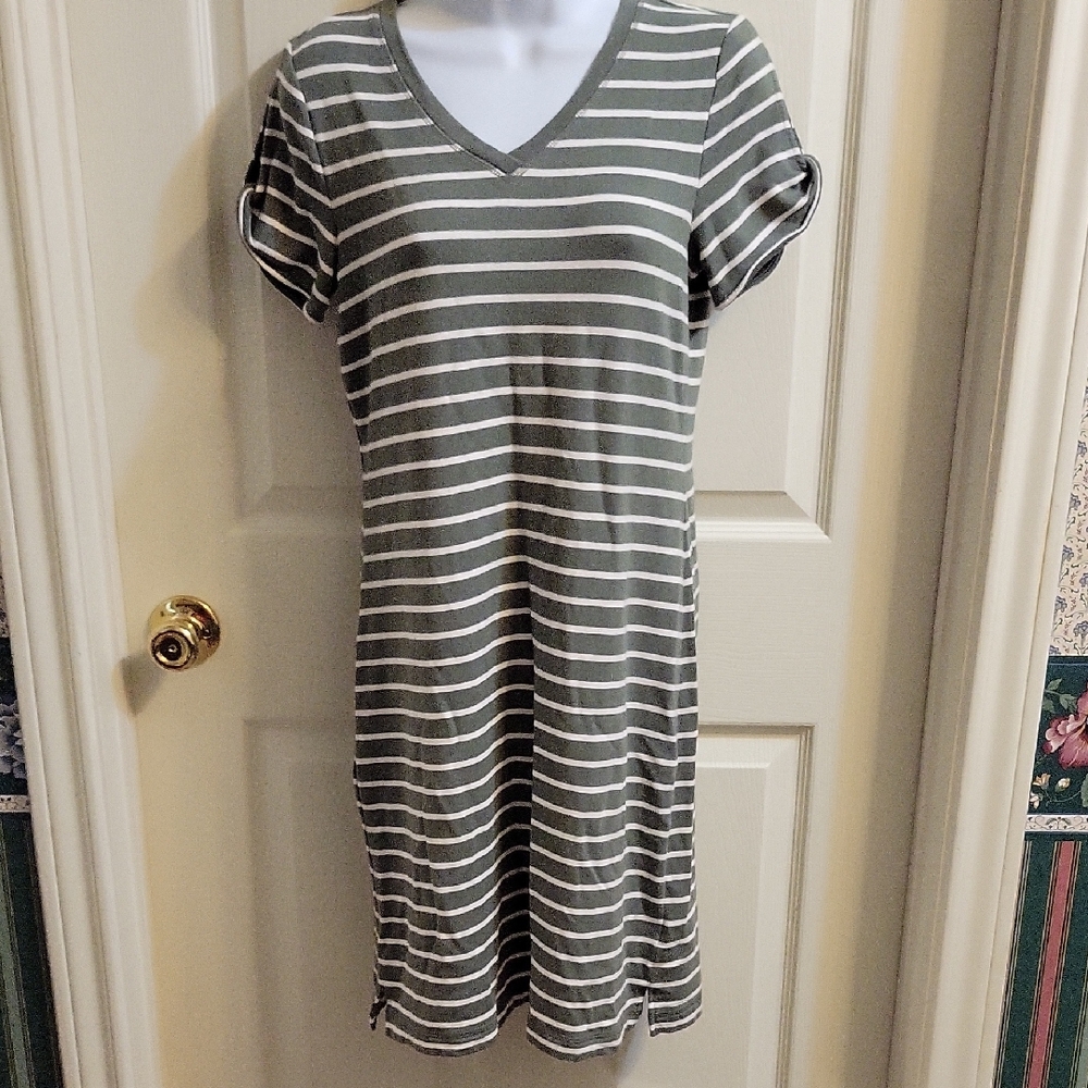 Talbots Gray and White Striped Top